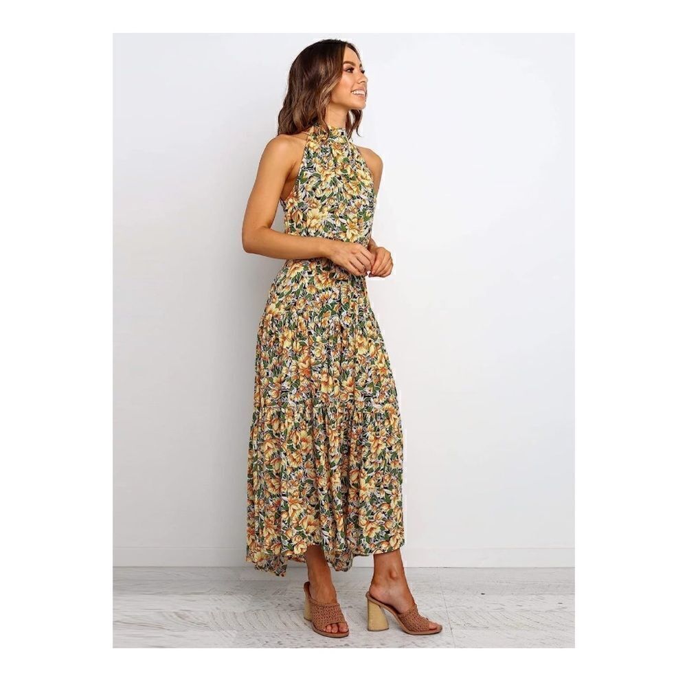Sleeveless Halter Floral Print Dress